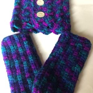 Beautiful Purple Teal Cowl Gloves Set Ready To Go One of a Kind